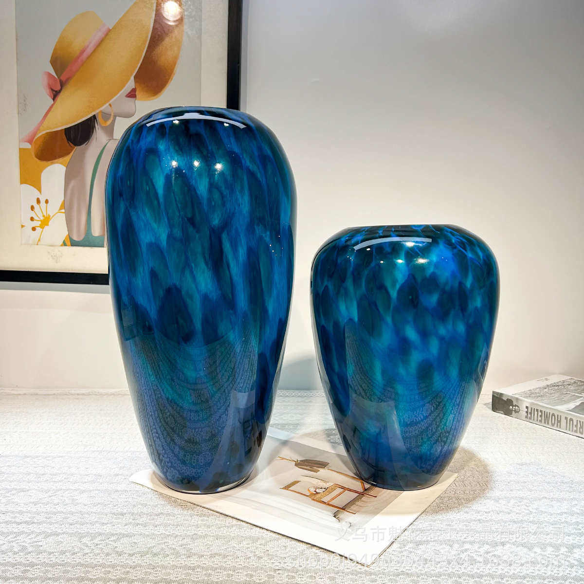 新中式孔雀翎手工大口径琉璃花瓶电视柜博古架高级样板间创意摆件,淘宝优惠券,粉丝福利购,淘宝优惠卷