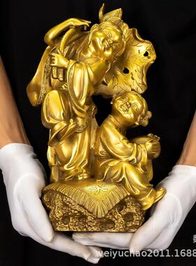纯铜和合摆件和合二贤夫妻摆件家居客厅卧室工艺品新房结婚礼品