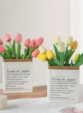 ins风郁金香仿真花保湿假花送朋友 拍照道具客厅书桌卧室盆栽摆件