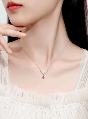 一鹿有你S925银项链女水滴锆石锁骨链百搭鹿角圣诞节礼物吊坠配饰