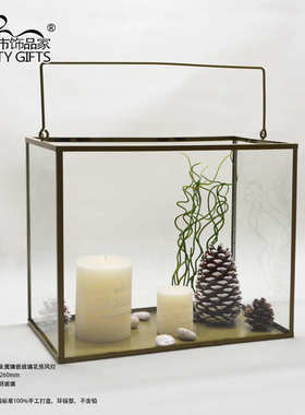 大号金属镶嵌玻璃花房风灯田园种植多肉摆件容器玻璃花盆花房