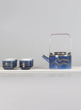 现代新中式禅意蓝色陶瓷茶具摆件套装酒店样板间会所客厅软装饰品