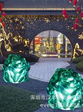 简约酒店大堂透明树脂雕塑摆件售楼处大厅发光透明石头装饰工艺