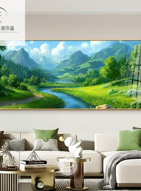 2024新款聚宝盆装饰画青山绿水沙发背景墙挂画现代简约横版晶瓷画