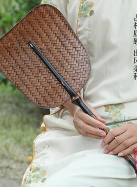 竹编扇子筇竹大漆团扇复古长柄纯手工加厚中国风竹制竹扇大芭蕉扇