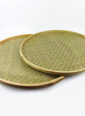 竹编有孔圆簸箕米筛子筛网茶叶细孔手工家用竹匾晾晒托 托盘竹筐
