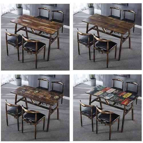 复古主题快餐桌椅组合早餐食堂餐桌椅大排档面馆小吃饭店桌椅 - 图1