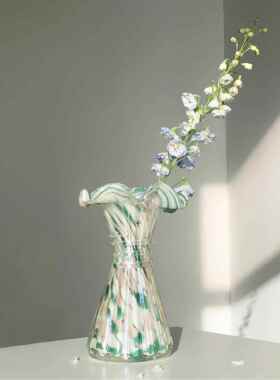 法式中古芬顿风麦穗手工玻璃花瓶插花鲜花客厅餐桌卧室软装摆件