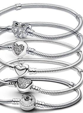 925 Sterling Silver bracelet Heart T-Bar Cuff Chain Sparklin