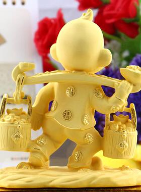 高档绒沙金猴摆件十二生肖猴年祥物书房艺博架古办公吉室招财工品