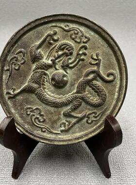 厂家货源工艺品金属黄铜古玩做旧仿古双凤双兽铜镜铜器摆件
