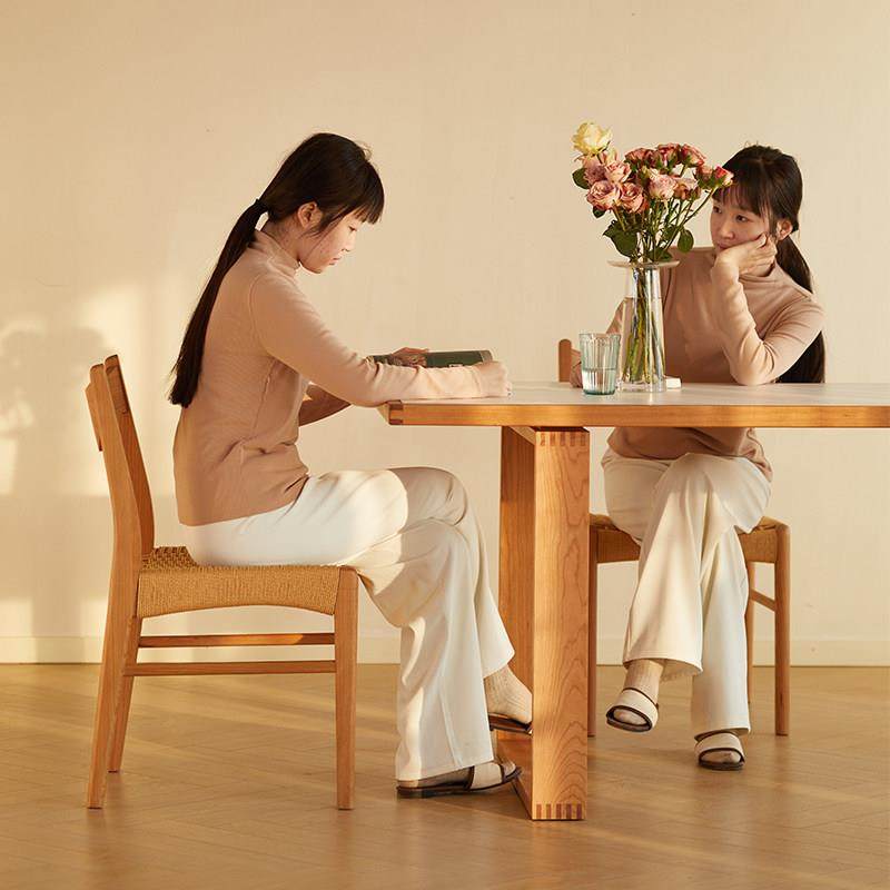 丸子物语岩板餐桌实木家用日式饭桌椅小户型长方形客厅樱桃木餐桌,淘宝优惠券,粉丝福利购,淘宝优惠卷