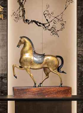 高档《上金安》铜金岁月全黄铜马摆件工铜器办艺公室书房桌品面马