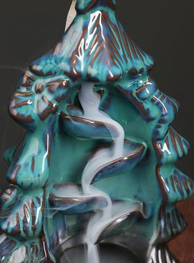 新款欧美蓝色家居饰品摆件倒流香炉创意圣诞树节日礼品回流香薰炉