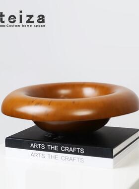 Oteiza现代简约黑白创意果盘树脂圆托盘模型房间客厅软装饰花卉装