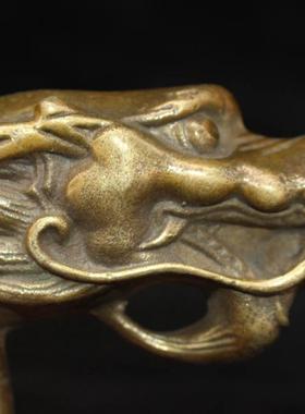 古玩杂项收藏仿古做旧黄铜铜器龙头拐杖头 收藏物件