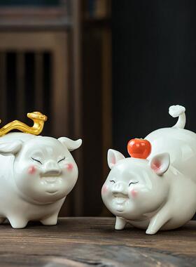 招财猪摆件吉祥物十二生肖陶瓷器工艺品客厅电视柜桌面乔迁装饰品