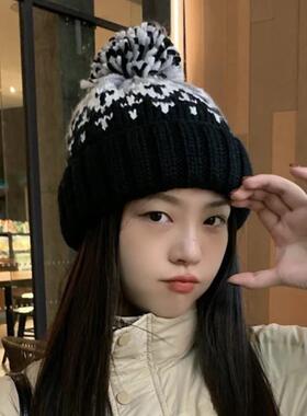 1020r彩色保暖毛线帽女护耳减龄可爱针织帽子百搭学毛球包头帽