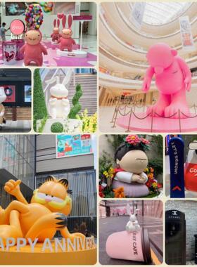 玻璃钢雕塑户外网红卡通动物草莓熊猫象兔子大型景观落地摆件定制