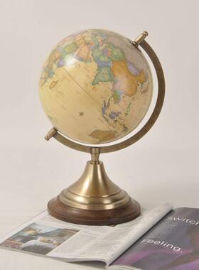 印度进口黄铜欧式覆古风地球仪桌面摆件办公室书房高档工艺装饰品