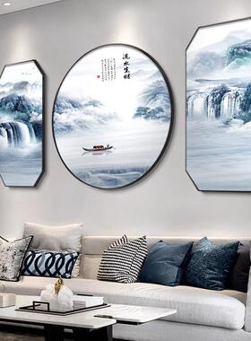 新中式客厅沙发背景墙装饰画三联画书房茶室壁画办公室挂画山水画