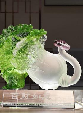 琉璃白菜摆件百财如意工艺品档商务送礼桌面装饰品摆设开业送礼