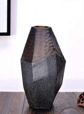 新款网红宅寂风 欧式手工磨刻几何型拼接色玻璃花瓶摆件家居办公