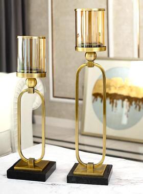 大理石创意黑白圆柱金属烛台摆件现代简约客厅主卧室软装样板房