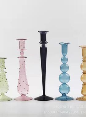 厂家供应 创意玻璃烛台家居装饰法式欧式复古烛台摆件烛光晚餐宴