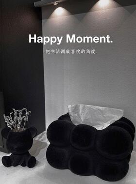 复古橄榄绿桌面餐巾纸摆件客厅高级感丝绒陶瓷纸巾盒卫生纸盒装饰
