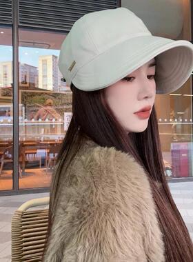 韩版加宽遮脸鸭舌帽 春秋百搭显脸小 女款休闲毛呢帽