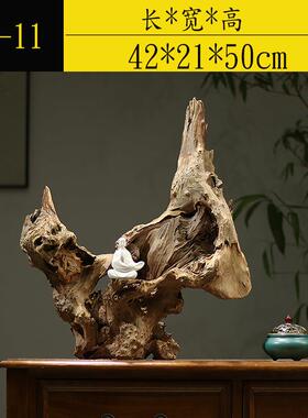 新中式禅意天然风化枯木杉树根雕茶室酒店玄关侘寂风装饰木头摆件