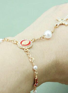Cross Bracelet Virgin Mary Bracelet Baptismal Prayer