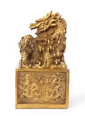 杨铜记 印章摆件九龙金玺摆件皇帝玉玺印龙头印 铜龙印