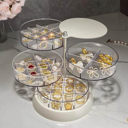 耳环耳钉收纳盒2023新款精致手饰品戒指项链旋转首饰盒透明多层 - 图3