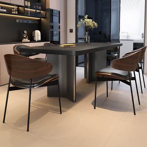 国补意式极简小户型长方形家用客厅现代简约岩板餐桌轻奢餐椅组合 - 图0