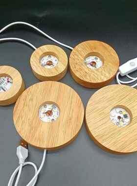 LED木质底座 DIY创意工艺品摆件亚克力小夜灯圆形方形发光木灯