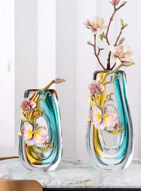 高档珐琅彩工艺品现代轻奢艺术琉璃花瓶精致家居书房艺术插花摆件