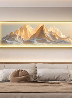 日照金山卧室装饰画主卧床头高级感挂画背有靠山客厅背景墙壁画灯