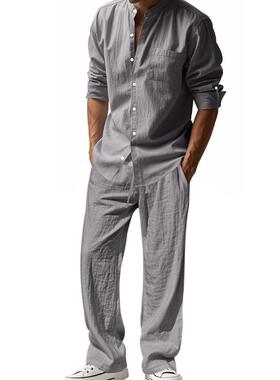 Four season linen men's breathable long sleeved long pants