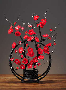 新中式梅花摆件铁艺软装饰品禅意客厅书房办公室玄关创意腊梅链衡