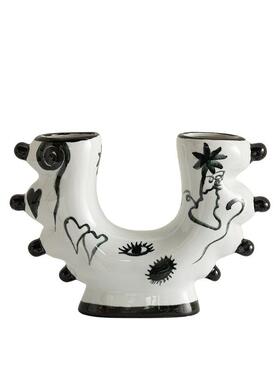 中古风法式黑白双口手绘陶瓷花瓶高档艺术插花器客厅餐桌花瓶