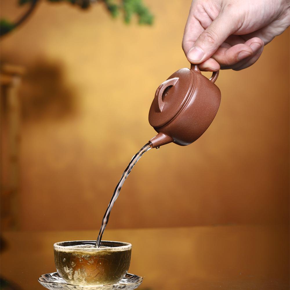 Small capacity handmade tea set small household kung fu teapot small large mouth Han tile teapot Yixing purple clay teapot