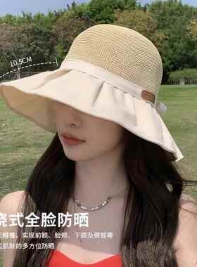 富柜大帽檐防晒帽女夏季抗UV新款遮脸渔夫帽摺叠遮阳遮阳帽