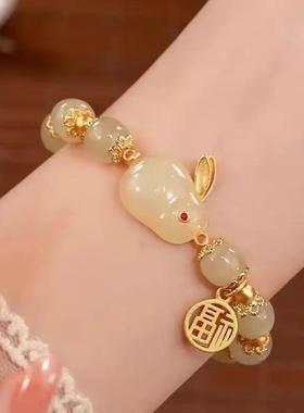 ins和田玉兔牌手小众设计手链