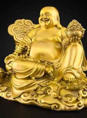 弥勒佛像装饰黄铜大肚笑佛菩萨如意弥勒佛像家拜客厅大铜像