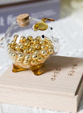「左耳说」黄金小金豆收纳小猪玻璃瓶足金一克999储存钱罐金元宝