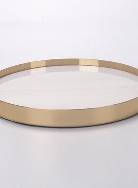 现代简约创意镜面圆形托盘合收纳盘样板房摆件客厅茶几桌面装饰品