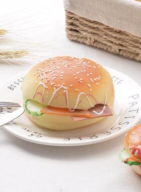 新款直销仿真汉堡模型摆件 摄影道具慢回弹心形假面包 树脂工艺品