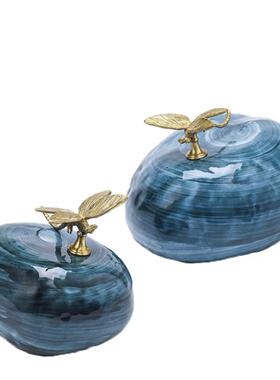 新中式轻奢铜蜻蜓陶瓷软装饰品中式样板间客厅玄关茶几酒柜摆件